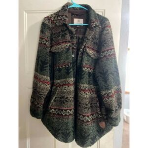 Legendary Whitetails Sherpa Fleece Shacket Green Southwestern Fair Isle XL